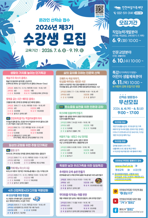▲ 인천여성가족재단은 6일부터 시민 성장 교육프로그램 수강생을 모집한다. 제공=인천시