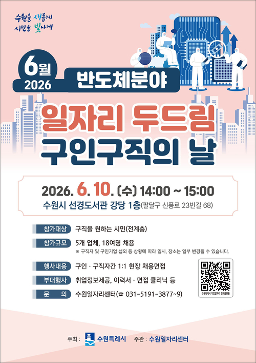 수원시는 10이 '반도체 분야 일자리 두드림 구인·구직의 날'개최한다. 제공=수원시