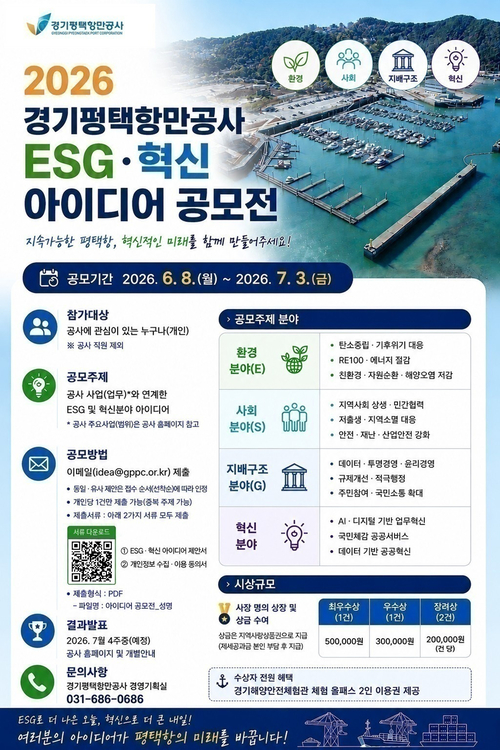 경기평택항만공사는 'ESG·혁신 아이디어 공모전'을 개최한다. 제공=경기평택항만공사
