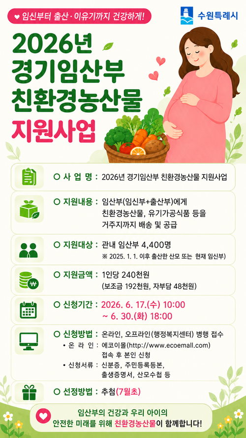 '2026년 임산부 친환경농산물 지원사업' 홍보물. 제공=수원시
