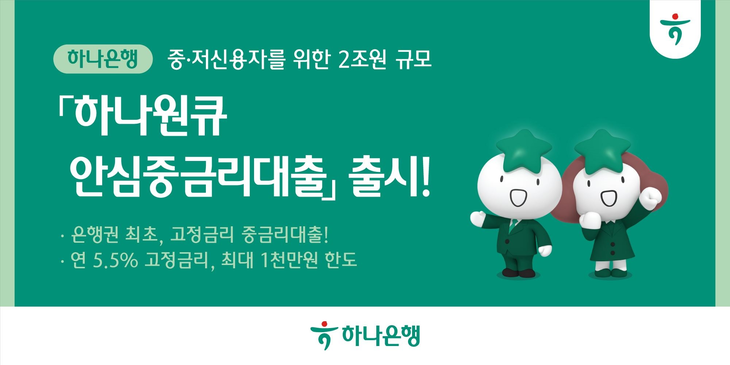 하나은행은 비대면 신용대출 상품인 '하나원큐안심중금리대출'을 출시했다고 19일 밝혔다.
