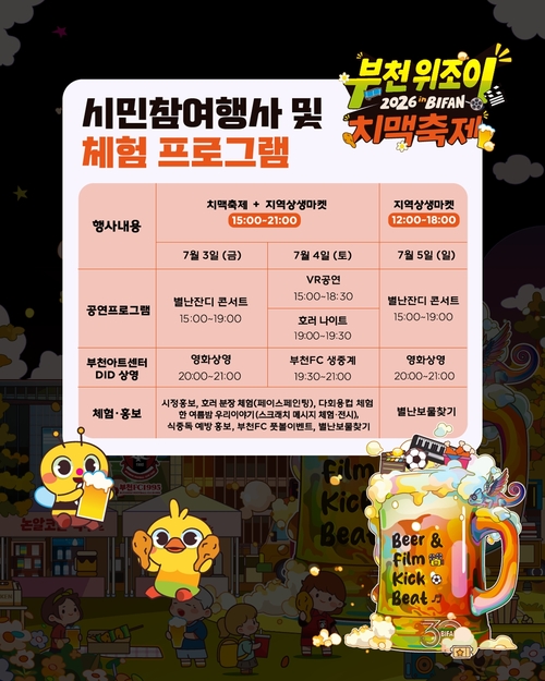 '2026년 부천 위조이 치맥축제 in BIFAN' 세부 프로그램 안내 배너