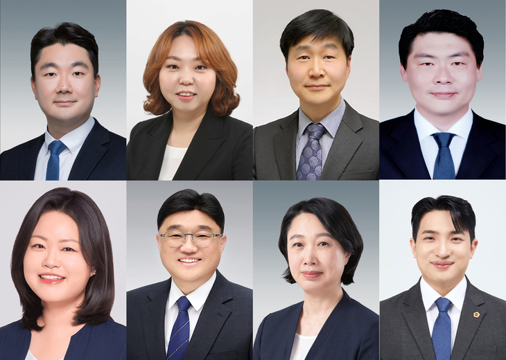 경기도의회 민주당 수석부대표단. (윗줄왼쪽부터) 장한별・전자영・김태희・유경현 (아랫줄왼쪽부터) 이자형・김회철・이병숙・장민수 도의원 제공=