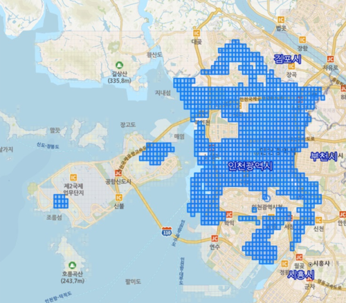 인천시가 2027년 고정밀 전자지도 구축 사업을 추진하는 대상 지역 위치도. 도심지역 265㎢(1,060도엽)를 대상으로 최신 공간정보 구축이 이뤄질 예정이다