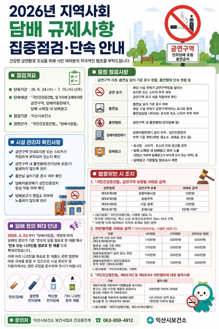 익산시, 전자담배 포함 금연구역 위반행위 집중 단속
