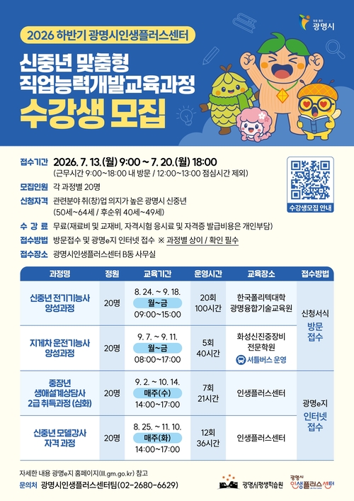 광명시 신중년 인생 2막 설계-취창업 지원 프로그램 운영 안내 배너