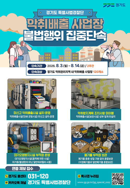 경기도 특별사법경찰단이 여름철 악취 민원 증가에 대비해 악취배출 사업장 불법행위 집중단속 계획을 안내하는 홍보 포스터. 제공=경기도