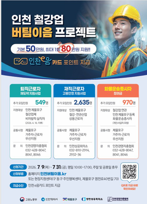인천시가 제물포구 고용위기 선제대응지역 지정에 맞춰 추진하는 '인천 철강업 버팀이음 프로젝트' 홍보 포스터. 제공=인천시