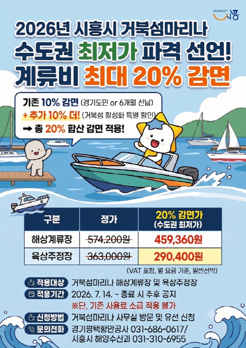 시흥시 거북섬마리나 계류비 감면 안내 배너