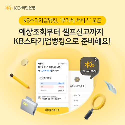 KB국민은행은 부가가치세 신고 기간을 맞아 개인사업자의 신고 편의성을 높이기 위해 부가가치세 예상조회 및 셀프신고 서비스를 제공한다.