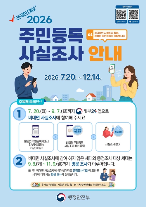 이천시가 오는 7월 20일부터 12월 14일까지 실시하는 '2026년 주민등록 사실조사' 안내 포스터. 제공=이천시