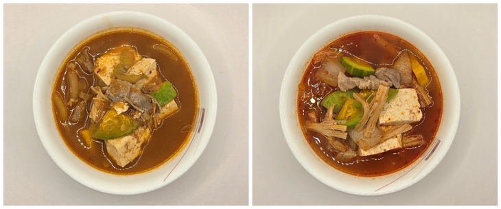 돼지고기 두부 된장찌개(왼쪽)와 애호박 찌개.