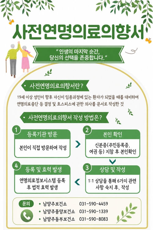 남양주시동부보건소 사전연명의료의향서 신청 안내 배너