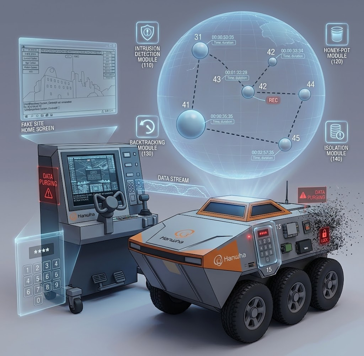 한화에어로스페이스의 3세대 다목적 무인 차량(MPUGV, Multi-Purpose Unmanned Ground Vehicle) '아리온 스멧(Arion-SMET)'에 적용된  '무인 시스템에 침입한 침입자