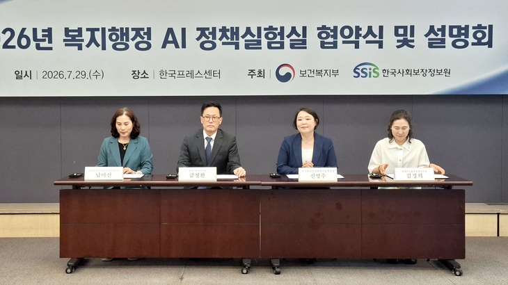 '2026년 복지행정 AI 정책실험실 협약식 및 설명회'에서 관계기관 참석자들이 업무협약을 체결하고 있다. 제공=경기도