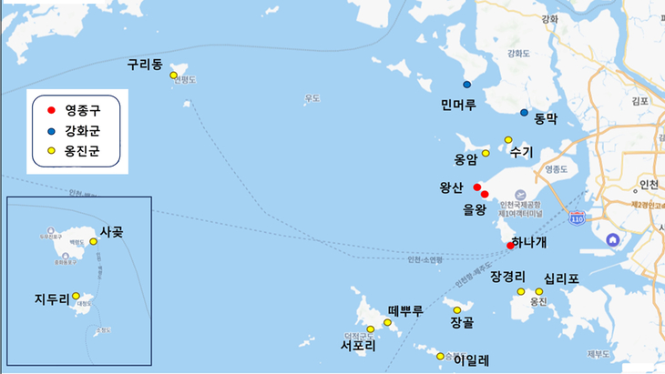 인천시 보건환경연구원이 환경안전성 검사를 실시한 인천지역 해수욕장 및 다중이용해변시설 16개소 위치도. 제공=인천시