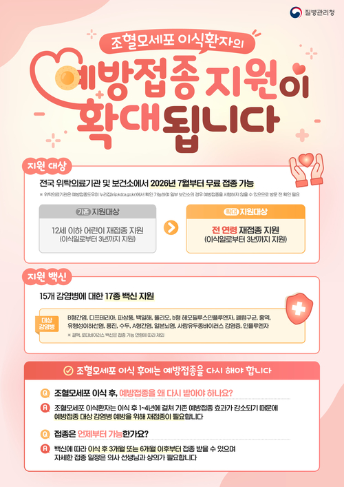 동두천시 조혈모세포 이식 환자 국가예방접종지원 전 연령 지원 확대 안내 배너