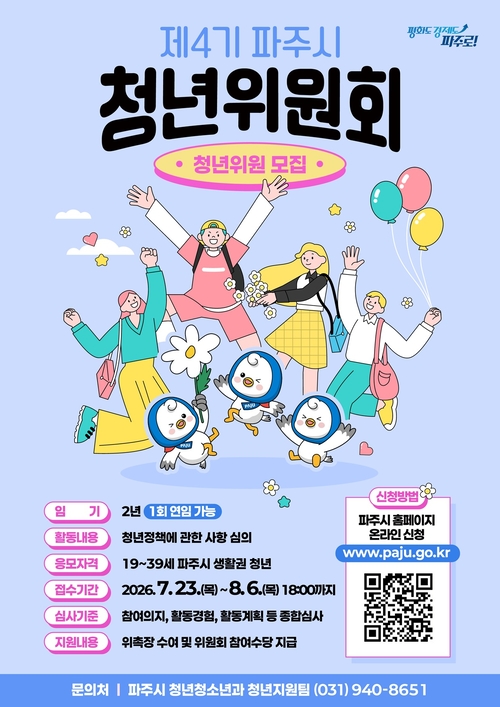 파주시 '제4기 청년위원회' 청년위원 모집 배너