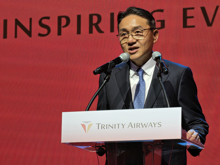 6일 이상윤 트리니티항공 대표이사가 서울 강남구 삼성동 도심 공항 터미널 3층 소재 소노 펠리체에서 열린 트리니티항공 브랜드 런칭·유니폼 런웨이