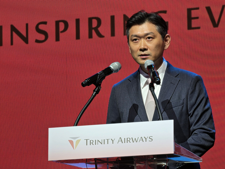 6일 서준혁 소노트리니티그룹 회장이 서울 강남구 삼성동 도심 공항 터미널 3층 소재 소노 펠리체에서 열린 트리니티항공 브랜드 런칭·유니폼 런웨이