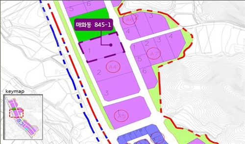 시흥시 매각 추진하는 매화일반산업단지 내 산업시설용지 1필지(매화동 845-1) 위치도