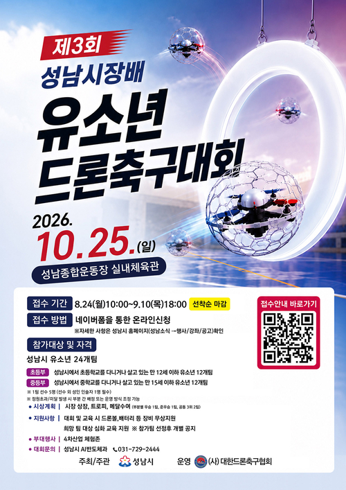 '제3회 성남시장배 유소년 드론축구대회' 참가팀 모집 홍보 포스터. 제공=성남시