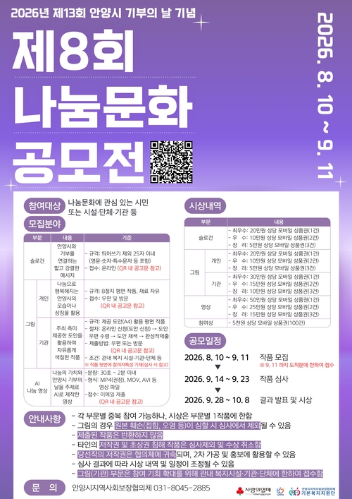 안양시지역사회보장협의체 2026년 제8회 나눔 문화 공모전 배너