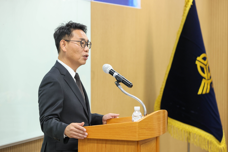 11일 취임식에서 이종성 KCU NPL 대부 대표이사가 취임사를 하고 있다.