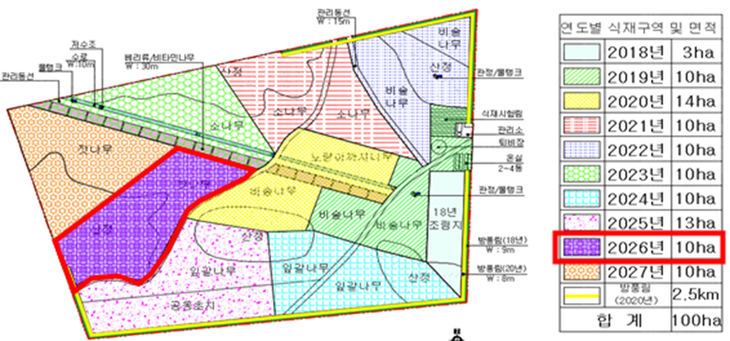 몽골 성긴하이르한구 '인천 희망의 숲' 연도별 식재구역 계획도. 제공=인천시