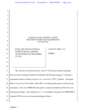 미국 워싱턴주 서부 연방지방법원의 '무안 참사 다중지구 소송(Multidistrict Litigation, MDL 3174)' 명령서