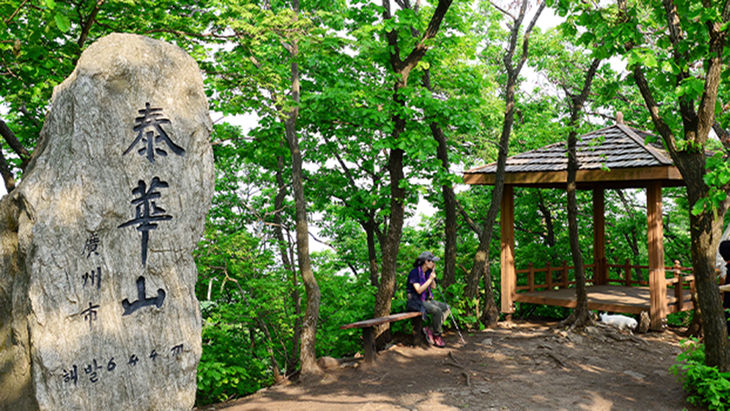광주시 도척면 태화산 정상 인근 정자와 표지석 주변 전경. 제공=광주시