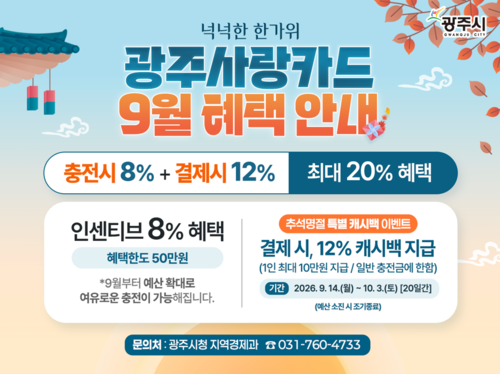 광주시가 추진하는 9월 광주사랑카드 혜택 및 추석 명절 특별 캐시백 이벤트 안내물. 제공=광주시