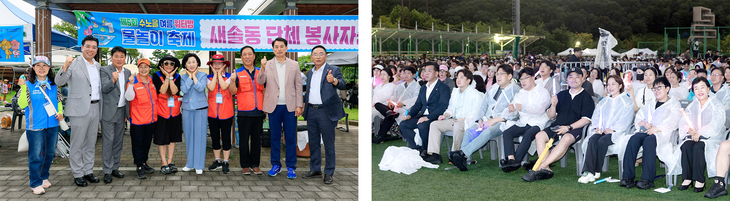 화성시의회는 새솔동 수노을 물놀이 축제(왼쪽)와 동탄권역별 콘서트에 참석했다. 제공=화성시의회