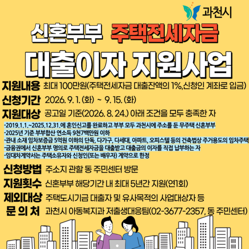 과천시 신혼부부 주택 전세자금 대출이자 지원사업 안내 배너