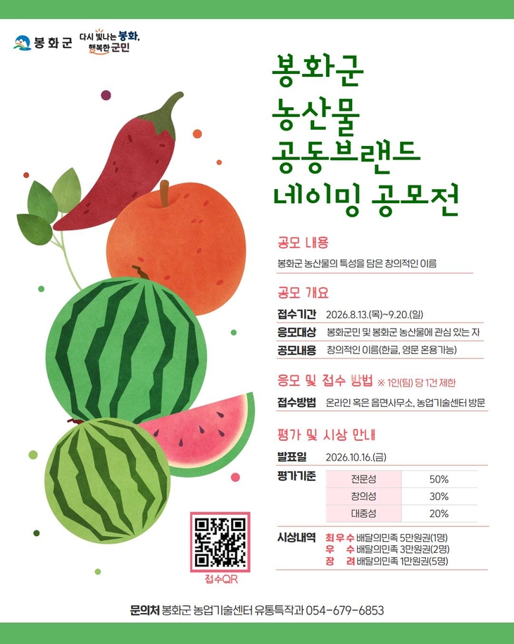 봉화 농산물 대표할 새 이름 찾는다