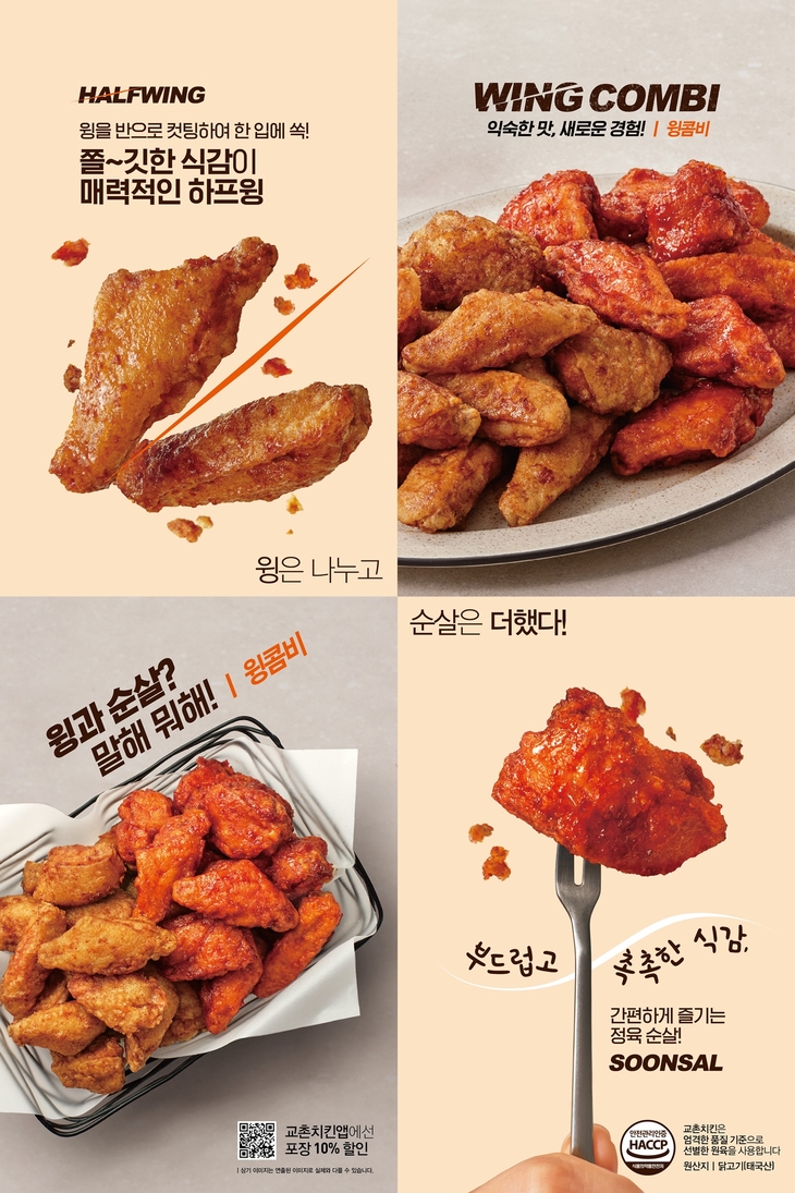 교촌치킨 '하프윙'에 순살 더한 신메뉴 '윙콤비' 10종 출시