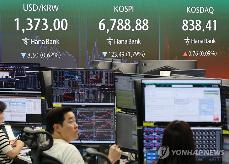 28일 서울 중구 하나은행 본점 딜링룸 모습. 달러-원 환율이 1300원대에 형성돼 있다.