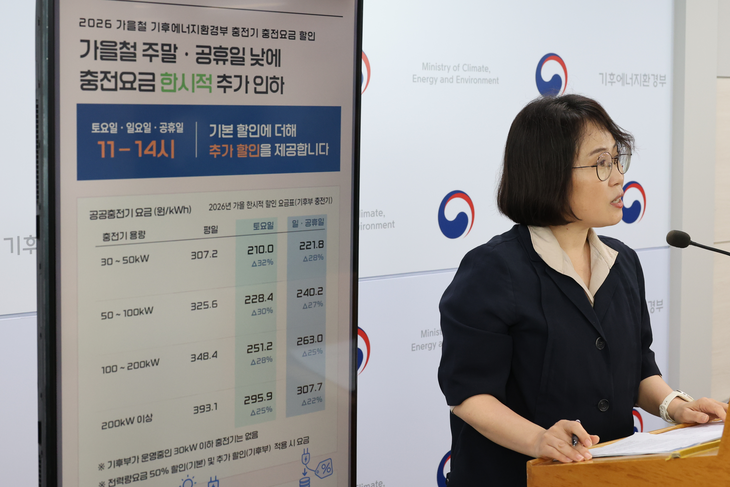 정선화 기후에너지환경부 녹색전환정책관이 1일 세종시 정부세종청사에서 이달 5일 토요일부터 시행되는 전기차 충전요금 가을철 할인 정책에 대해서