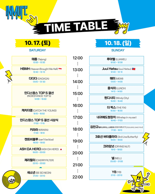 10월 17~18일 열리는 '2026 경기인디뮤직페스티벌' 아티스트 공연 시간표. 제공=경기도