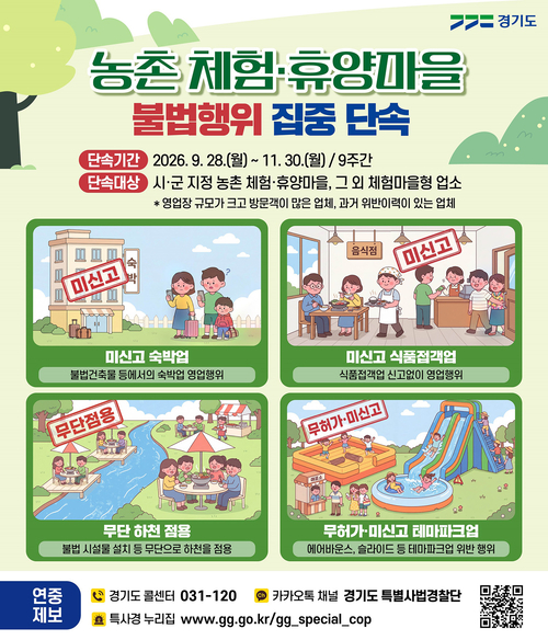 경기도 특사경은 농촌체럼 및 휴양마을 불법행위를 집중 단속한다. 제공=경기도 특사경