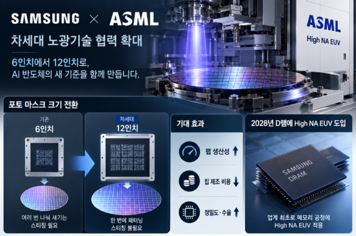 삼성전자와 ASML의 차세대 노광기술 협력 내용을 나타낸 그래픽.