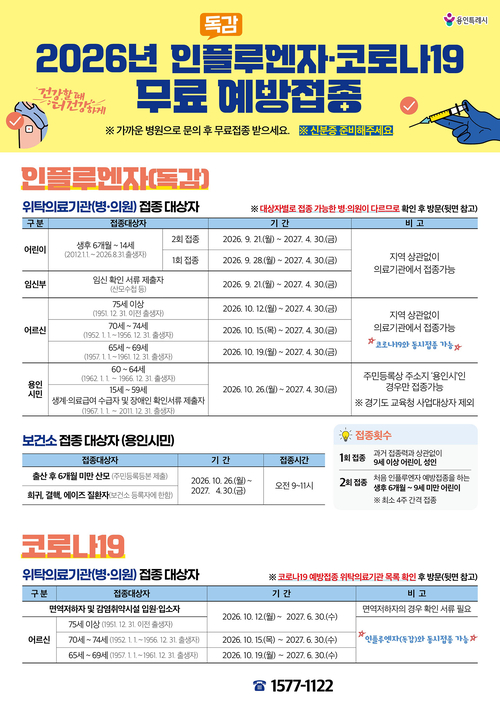 용인시의 '2026년 인플루엔자·코로나19 무료 예방접종' 세부 일정 안내문. 제공=용인시