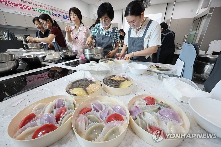 자료사진. 11일 부산 동구가족센터에서 열린 '다문화가족 추석맞이 송편 만들기' 행사에서 다문화 가족들이 형형색색의 송편과 인절미를 만들어 포