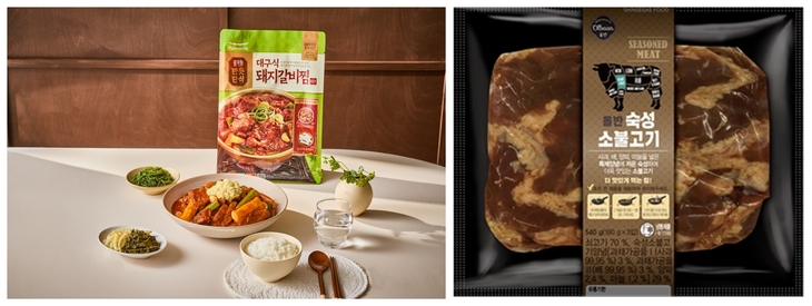 풀무원 '반듯한식 대구식 돼지갈비찜'과 신세계푸드 '올반 숙성 소불고기'. 사진=풀무원·신세계푸드