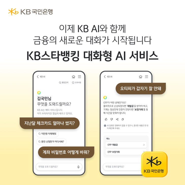 KB국민은행은 KB스타뱅킹에 생성형 AI를 활용한 'KB AI' 서비스를 출시했다.