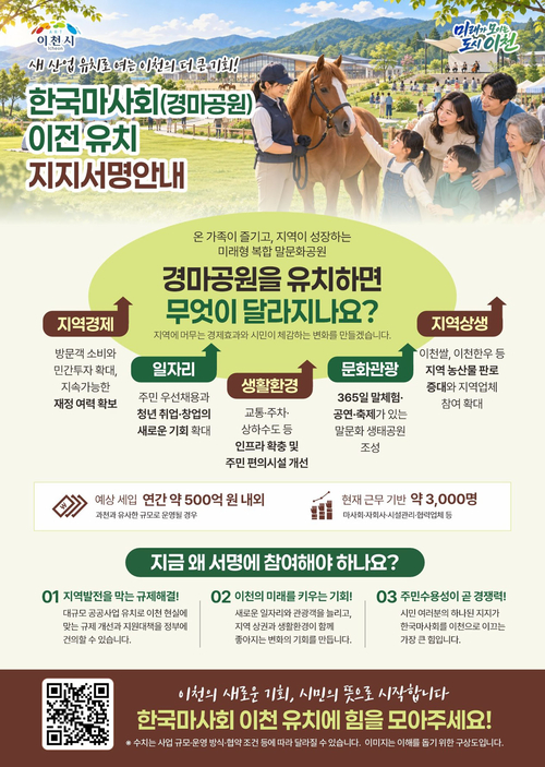 이천시가 한국마사회(경마공원) 유치를 위한 범시민 서명운동을 시작하고 시민 참여를 독려하고 있다. 제공=이천시