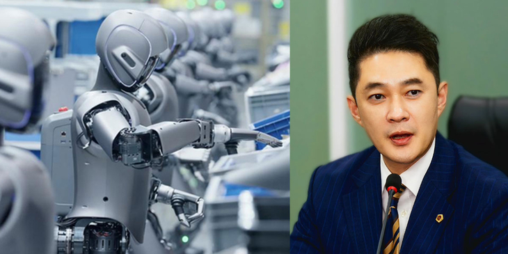 산업 현장에 배치된 휴머노이드 로봇과 '경기도 휴머노이드 로봇산업 지원 조례안'을 대표 발의해 본회의 통과를 이끈 전석훈 경기도의원. 제공=경