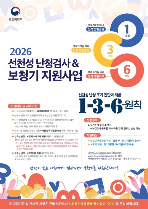 2026년 선천성 난청검사 및 보청기 지원사업 안내 배너
