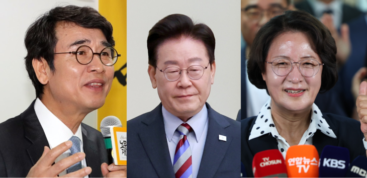 이재명 대통령(가운데), 추미애 경기지사(오른쪽), 유시민 작가(왼쪽). ⓒ연합뉴스