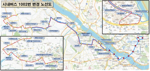 김포시 시내버스 1002번 노선 변경도